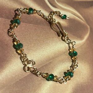 Elegant Gold and Green Beaded Bracelet OOAK